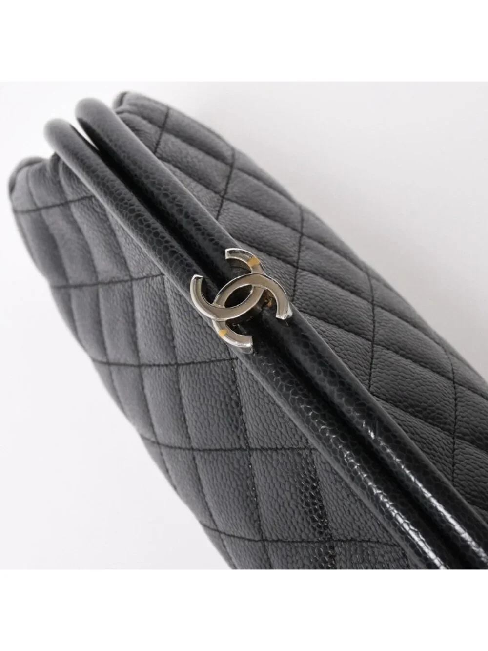 Chanel Timeless Classic Clutch CC Logo Caviar Leather Quilted Silver